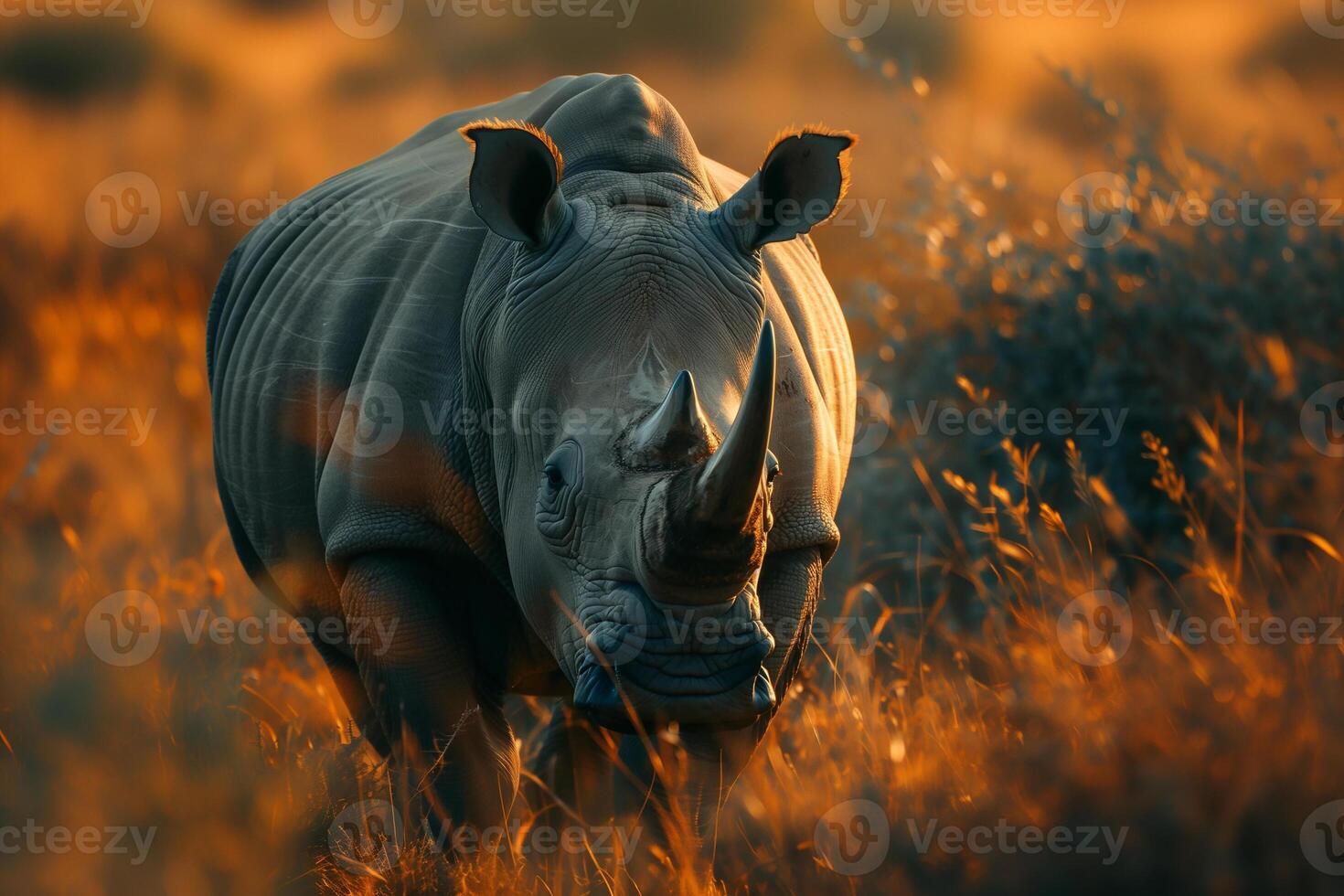 ai généré rhinocéros fonctionnement à travers le savane safari.génératif ai photo
