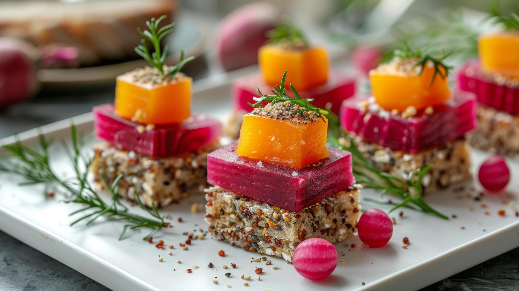 ai généré blanc assiette avec garnie de grenade gâteau photo