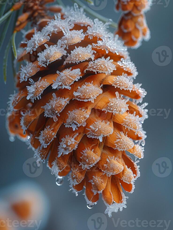 ai généré macro coup de gel sur une pin cône photo