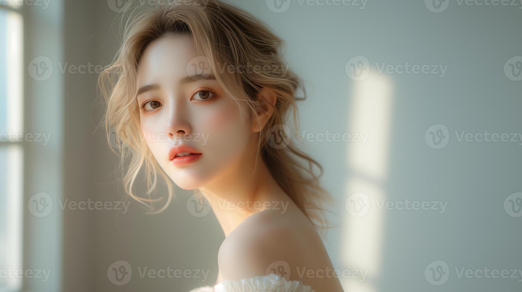 ai généré portrait de magnifique Jeune aisan femme. beauté Frais peau, bien-être ou cosmétique concept photo