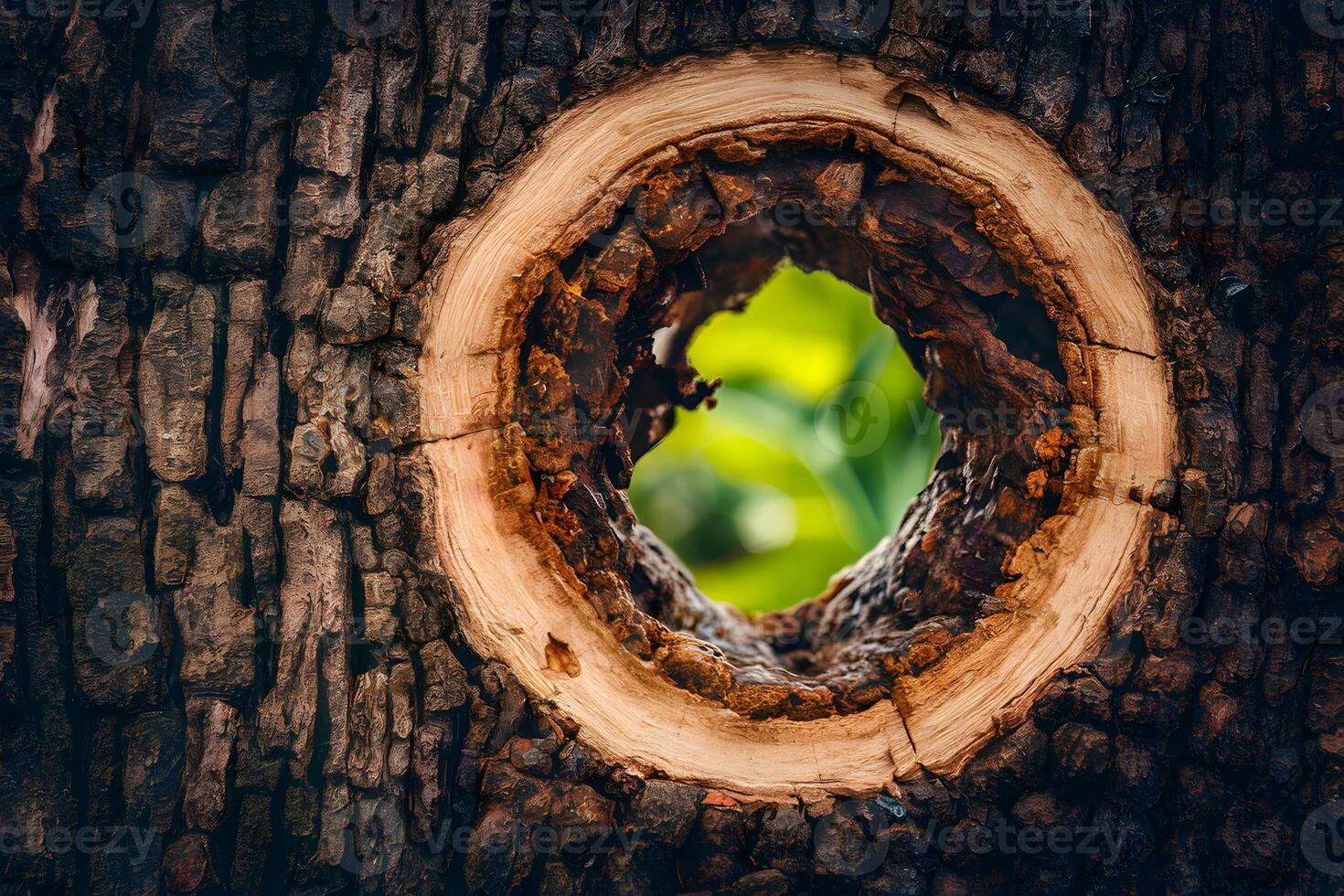 ai généré trou dans écorce de arbre, proche en haut la nature détail photo