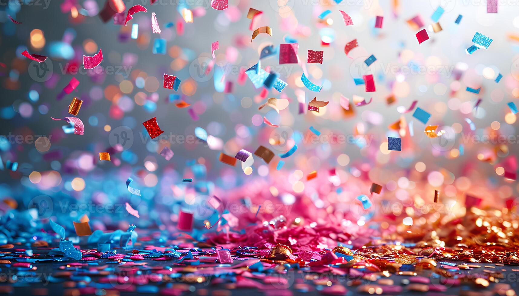 ai généré coloré confettis chute sur Contexte. rose et bleu confettis pour anniversaire des soirées et autre célébrations et festivités. différent en forme de confettis photo