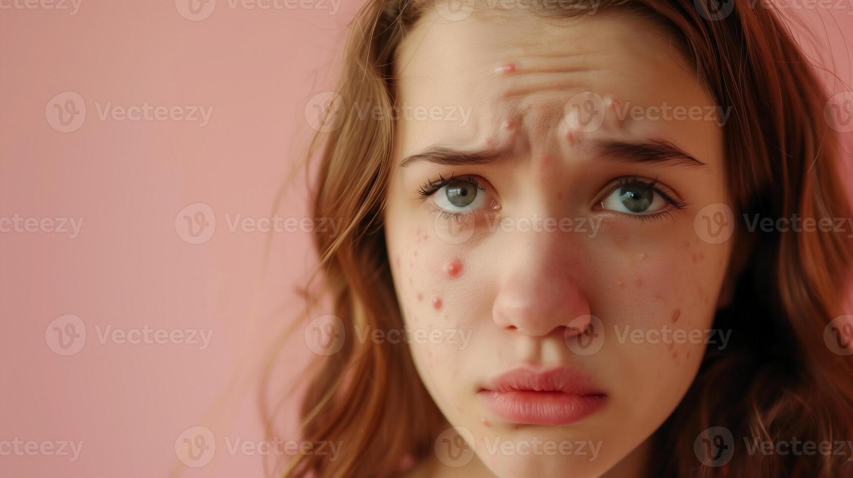 ai généré adolescent fille avoir acné problème , faciale peau problèmes . photo