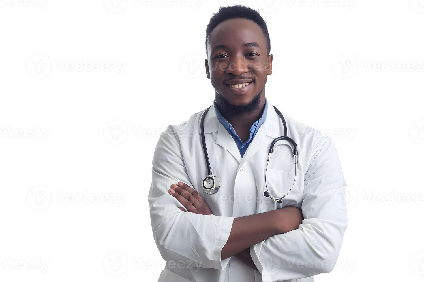 ai généré nationale médecins journée. une Jeune souriant médecin avec une blanc manteau à une hôpital. médicament et santé se soucier concept Contexte. photo