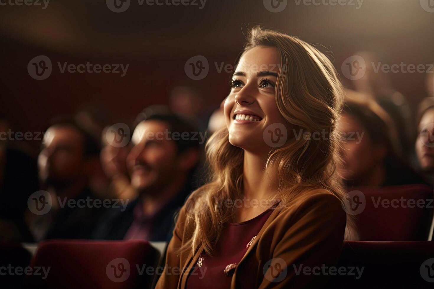 ai généré content Jeune femme à cinéma en train de regarder film photo