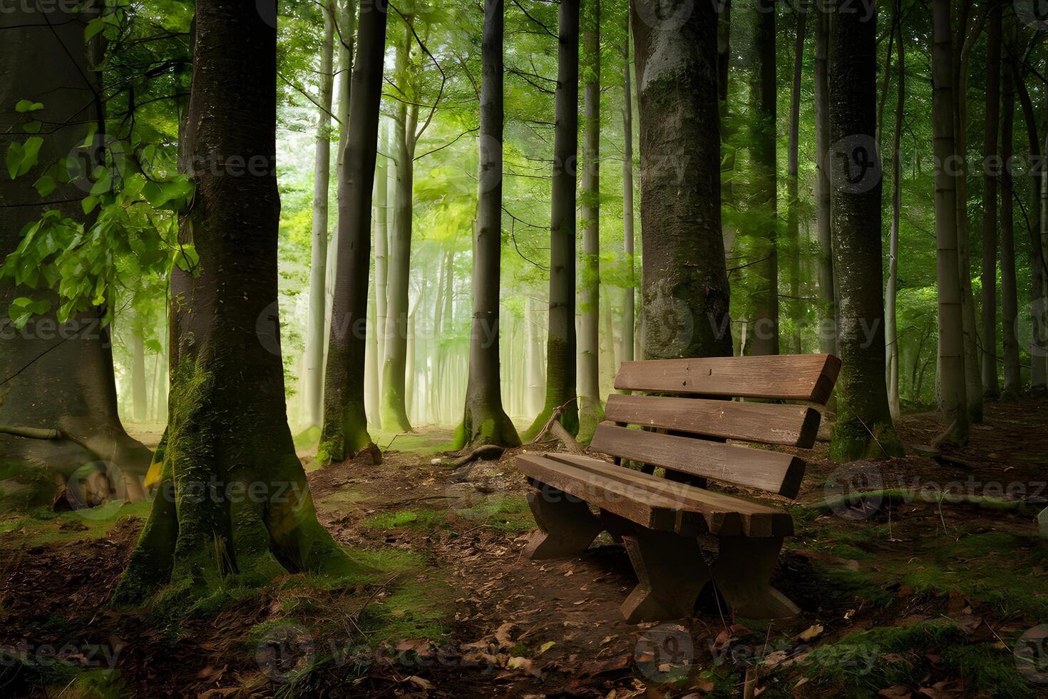 ai généré solitaire en bois banc invite contemplation dans une serein réglage photo