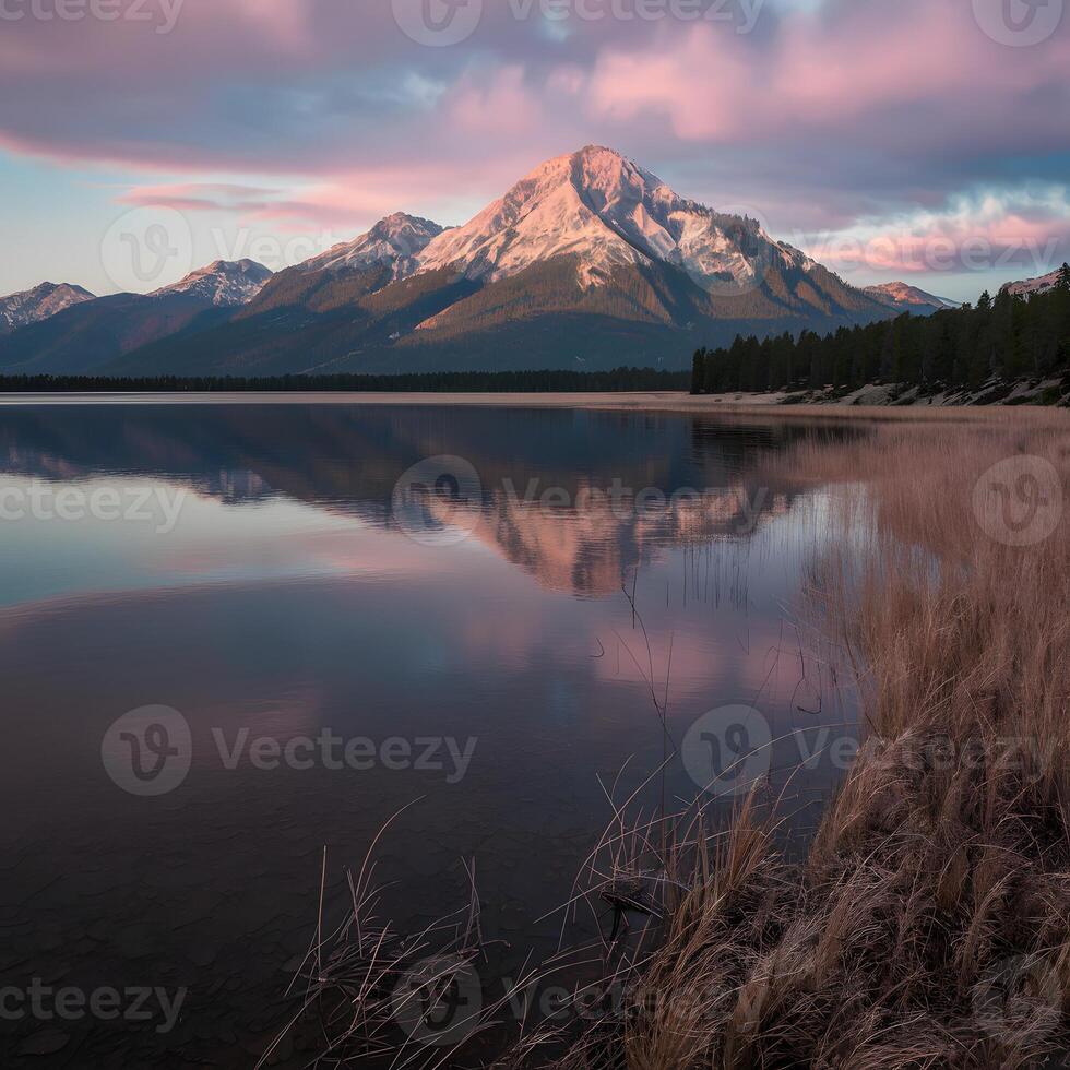 ai généré Nord rive de mono Lac baigné dans éthéré lever du soleil lueur pour social médias Publier Taille photo