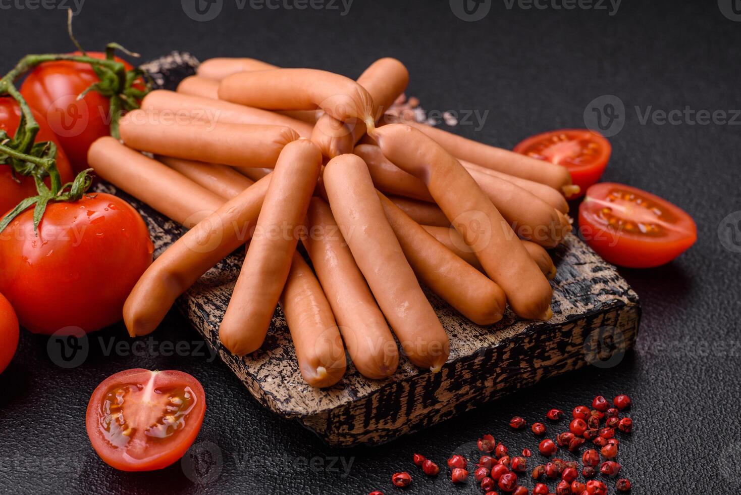 délicieux Frais petit végétarien saucisses avec sel, épices et herbes photo