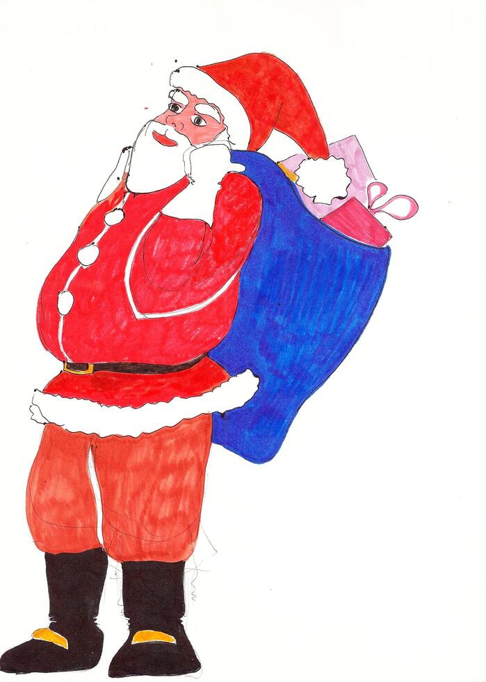 Père Noël claus arrive avec le sac plein photo