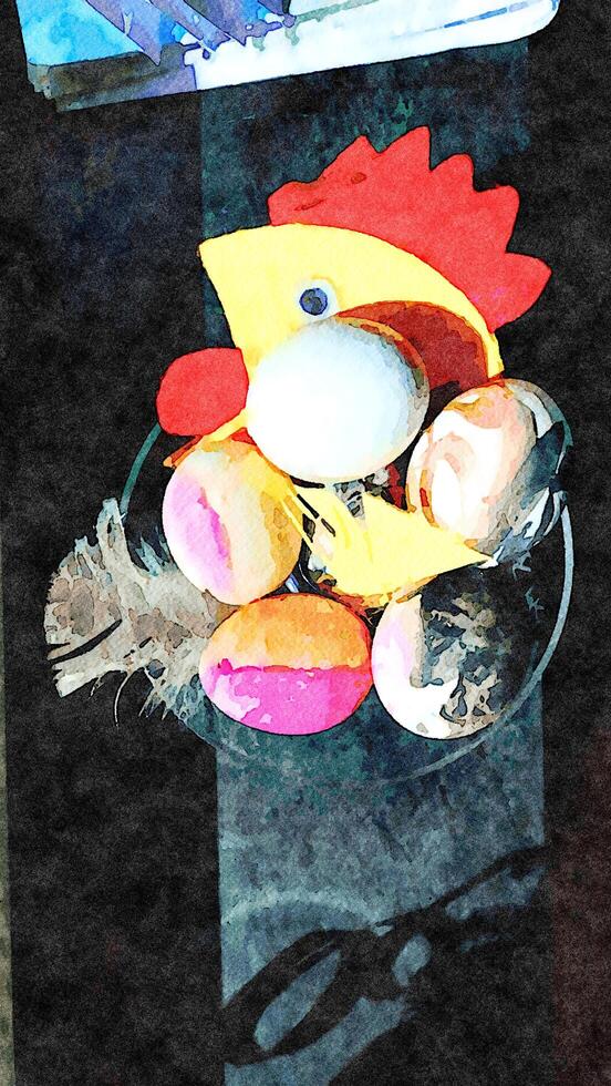 peint des œufs avec une poule de tissu dans le Contexte. comme une souhait pour une content Pâques photo