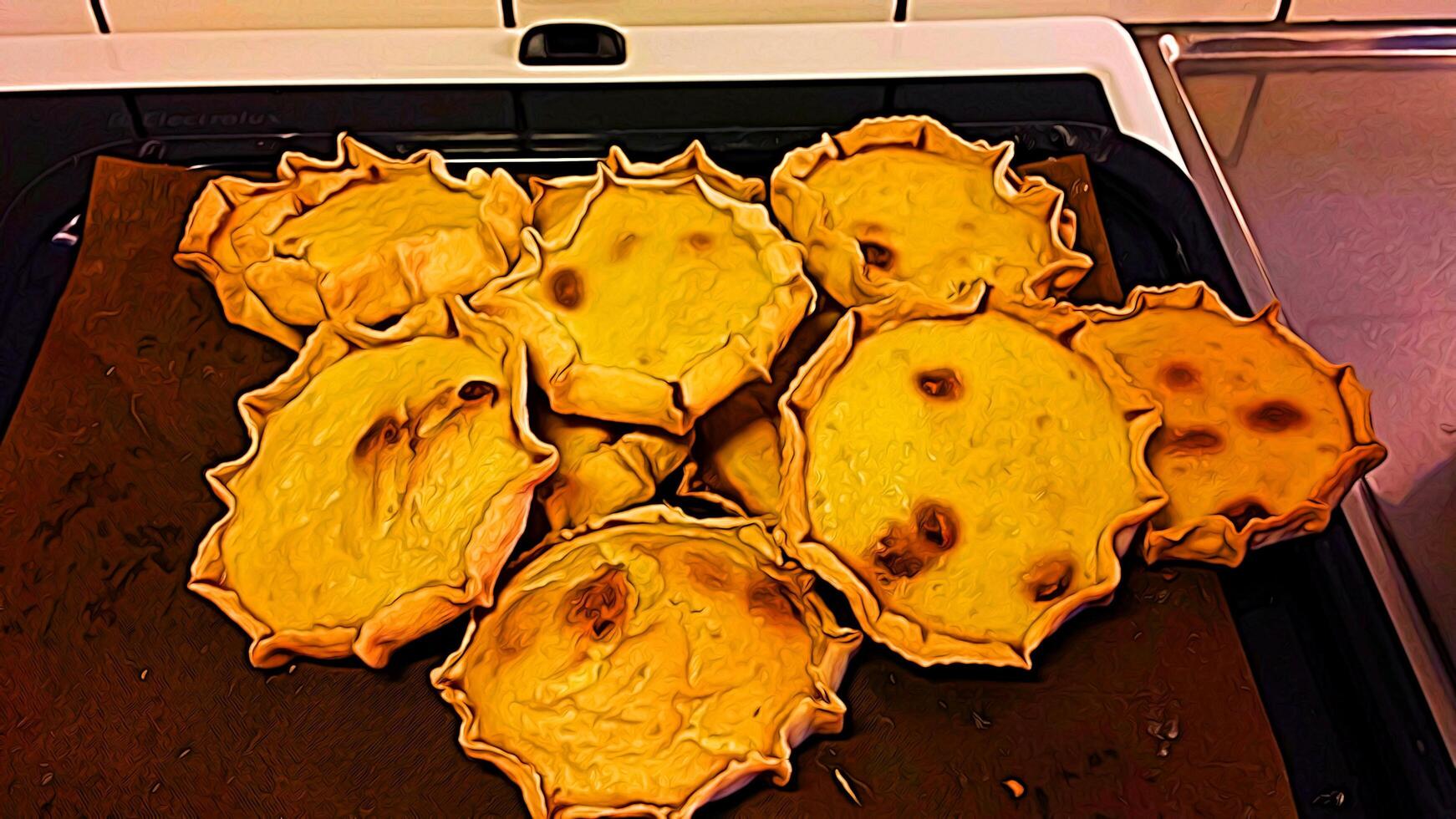 une traditionnel fait maison rustique Flan avec crème fromage dans numérique La peinture style photo