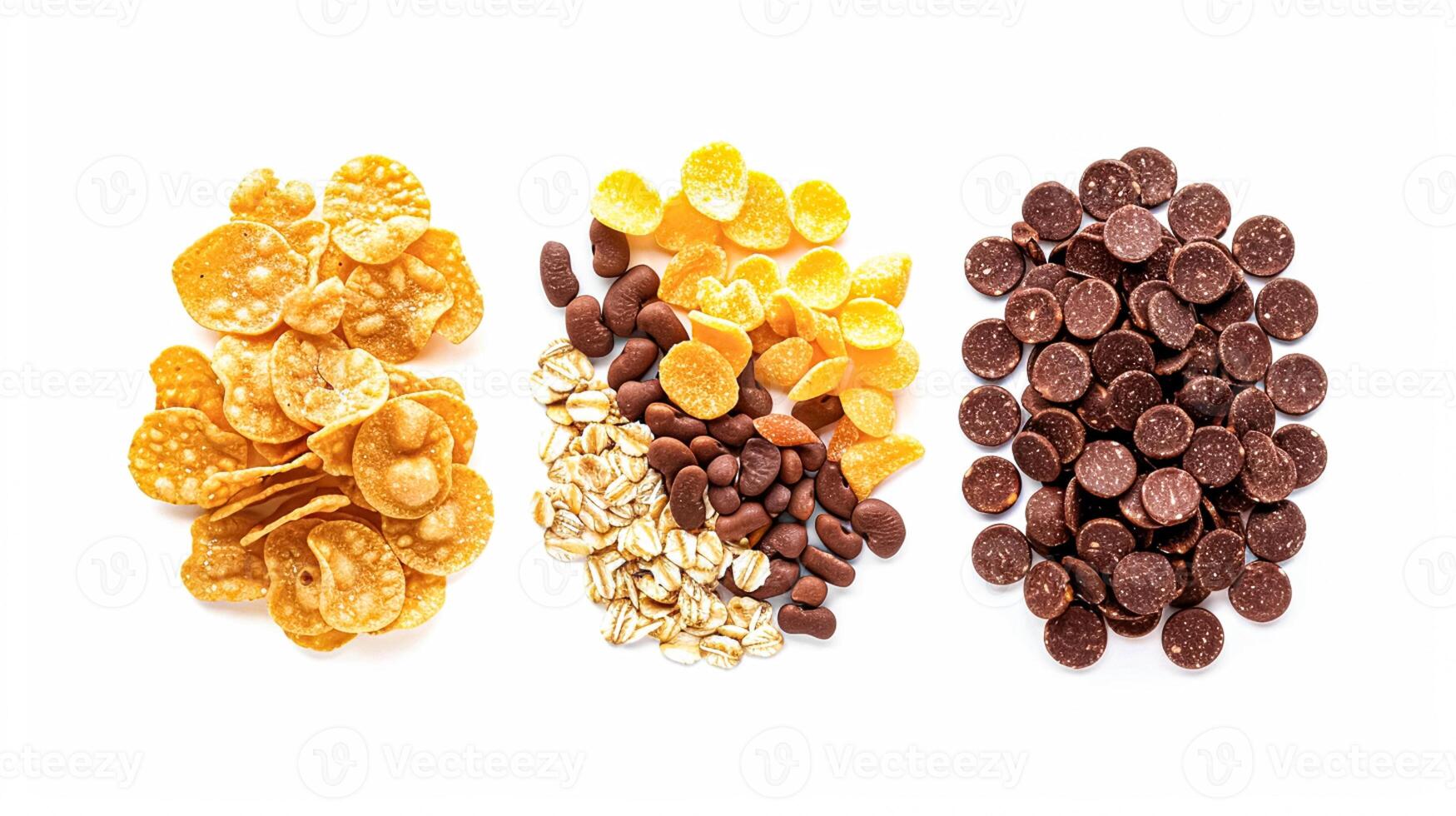 assortiment de céréale, céréales, muesli ou L'avoine pour en bonne santé petit-déjeuner, biologique ferme marché produit isolé sur blanc Contexte photo