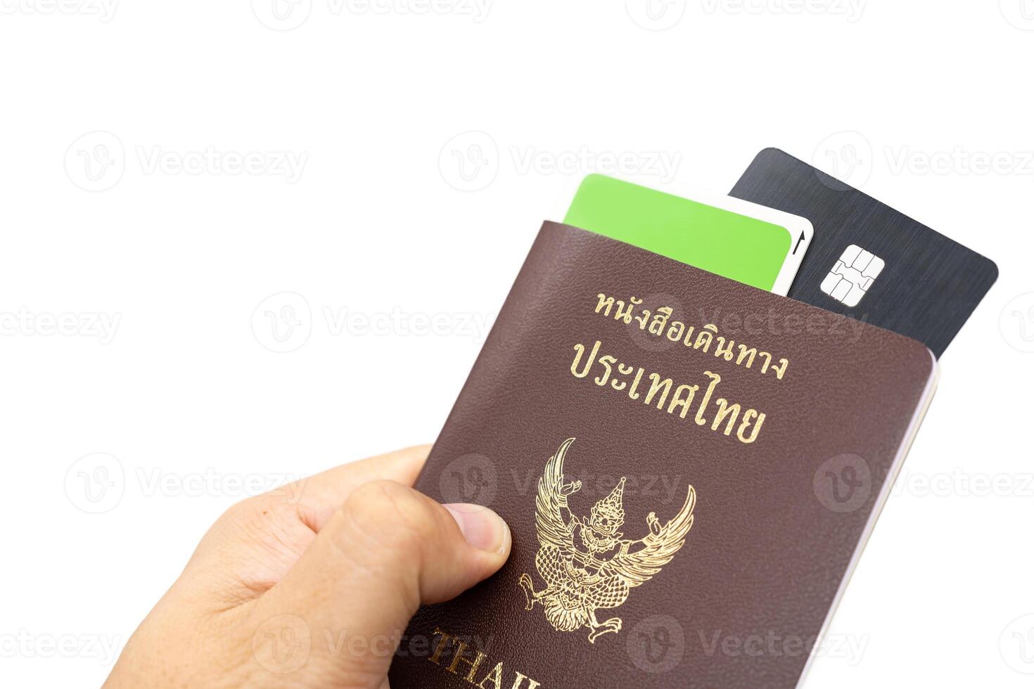 thaïlandais passeport et ic carte. vacances, Planification budget. Voyage plan concept. photo