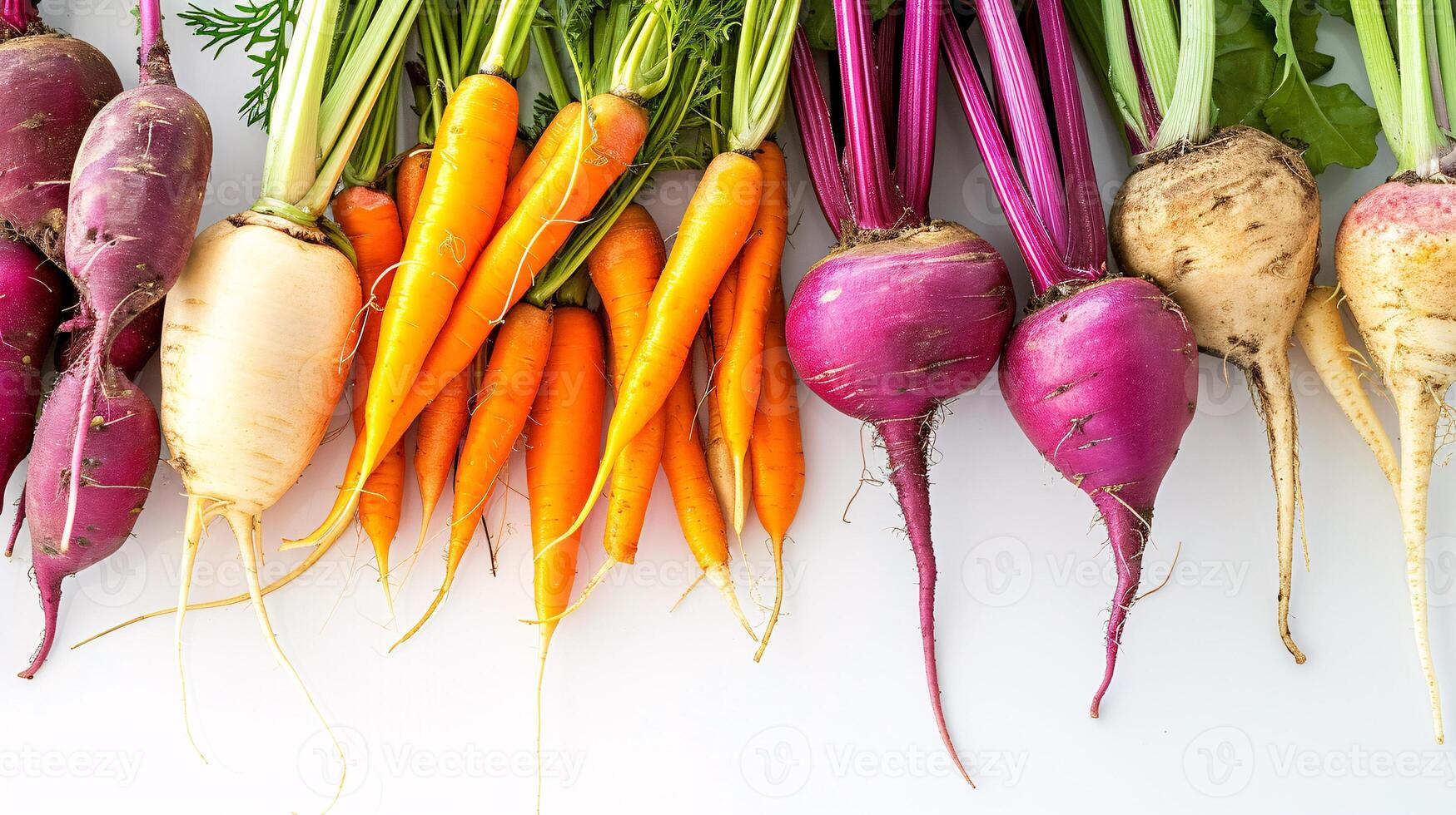 une vibrant tableau de Frais herbes et légumes, formes une captivant afficher sur le clair blanc surface. photo