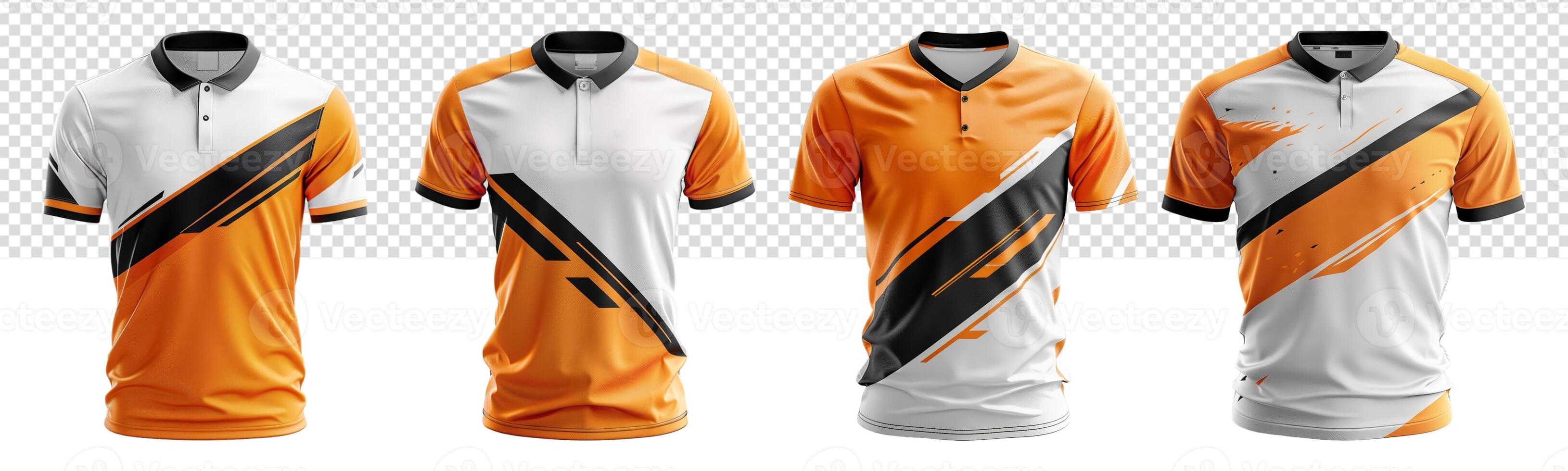 ensemble de sport polo chemises avec Orange blanc et noir abstrait modèle de face voir, photo
