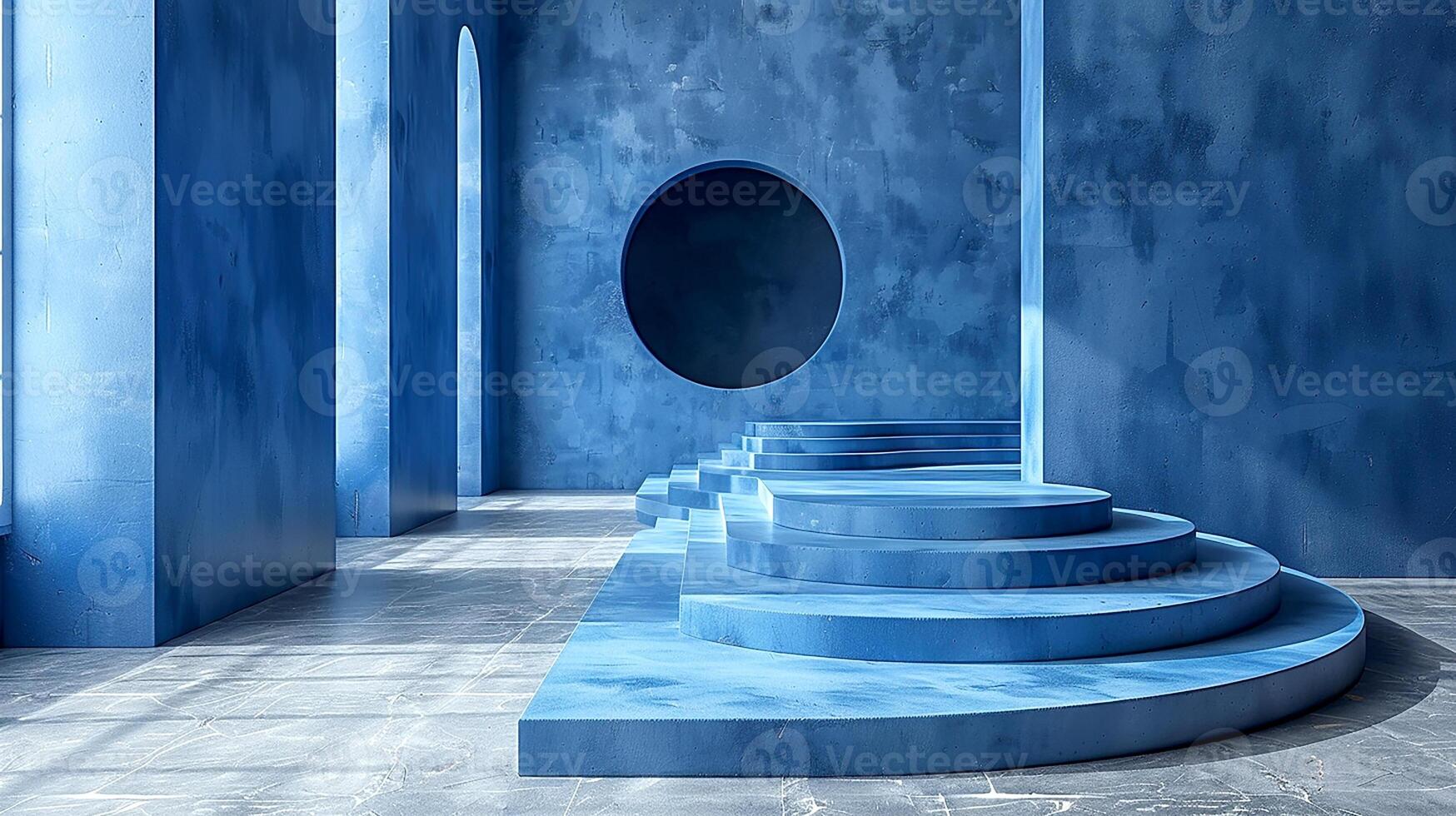 bleu marbre escaliers dans une pièce avec une circulaire trou photo