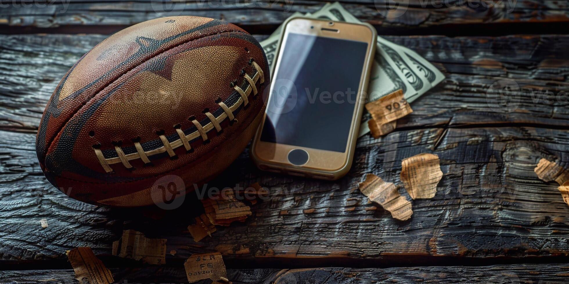 ai généré proche en haut vue de dollar billets de banque dans base-ball gant près jouet football balle, portable et basketball Balle isolé sur blanc, des sports pari concept photo