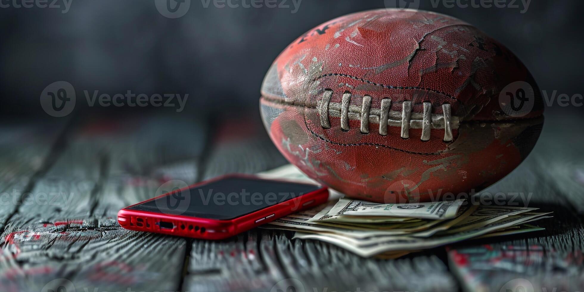 ai généré proche en haut vue de dollar billets de banque dans base-ball gant près jouet football balle, portable et basketball Balle isolé sur blanc, des sports pari concept photo