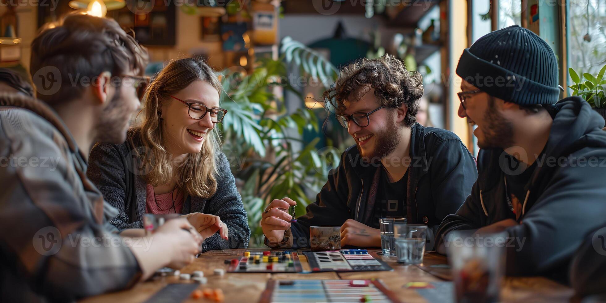 ai généré une groupe de Jeune gens jouer planche Jeux. temps ensemble. ,conseil Jeux concept photo