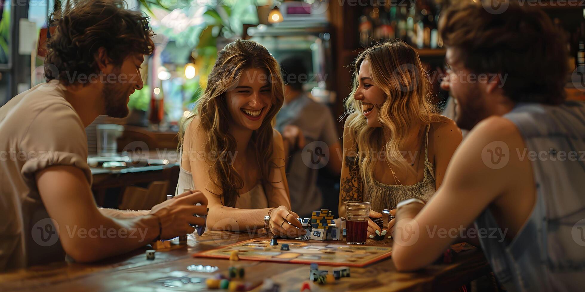 ai généré une groupe de Jeune gens jouer planche Jeux. temps ensemble. ,conseil Jeux concept photo