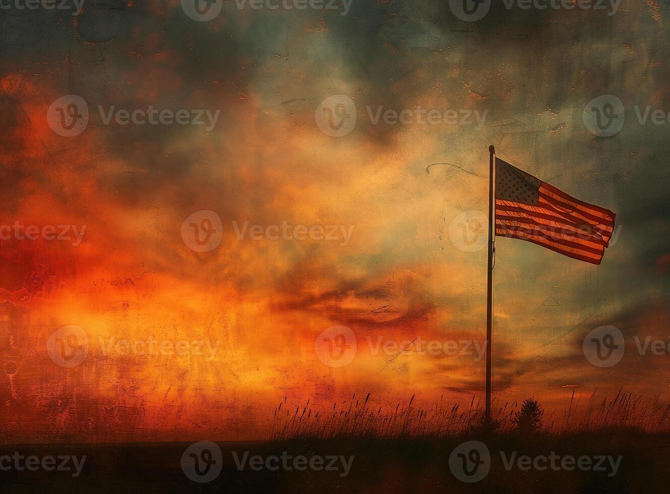 ai généré américain drapeau dans de face de brillant ciel photo