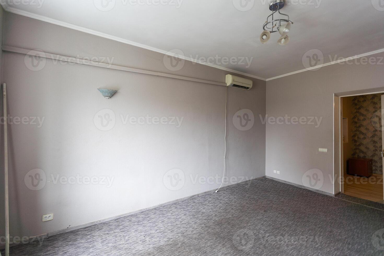 vide pièce avec tout blanc des murs et parquet sol. personne à l'intérieur le chambre. photo