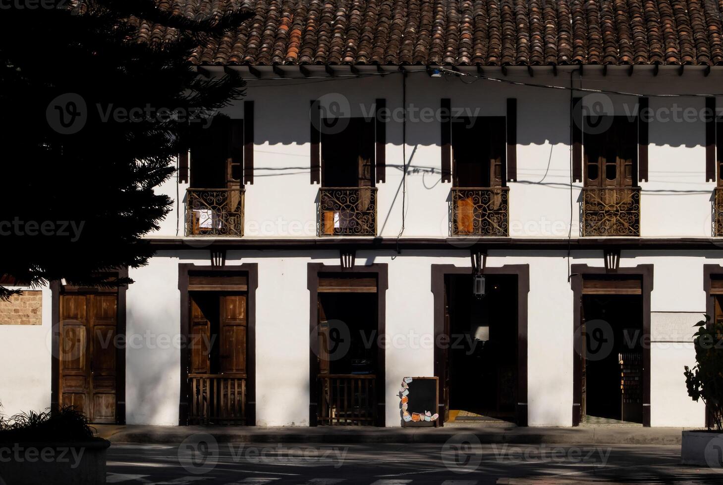 magnifique façade de le Maisons à le historique centre ville de le patrimoine ville de salamine situé à le caldas département dans Colombie. photo