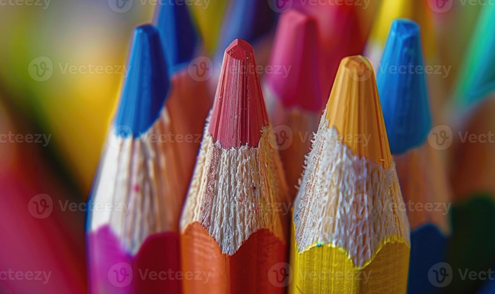 fermer de une bouquet de coloré des crayons, abstrait Contexte avec coloré des crayons macro vue photo