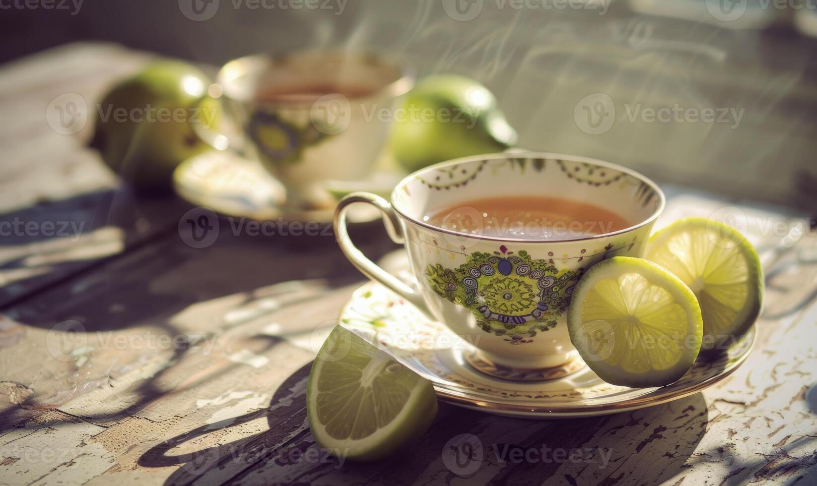 bergamote thé servi dans délicat porcelaine tasses, fermer vue photo