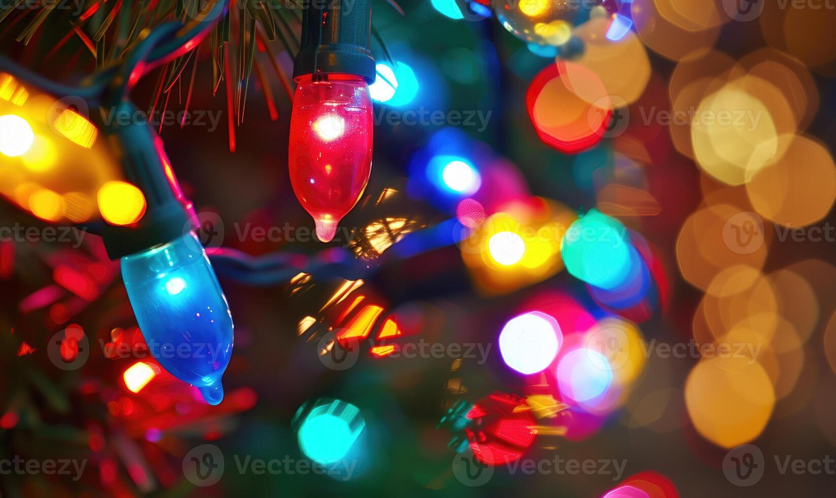 fermer de coloré bokeh lumières éclairant, de fête nuit abstrait Contexte photo