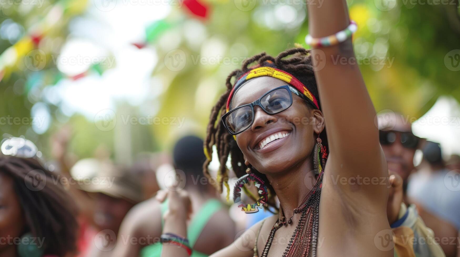 ai généré une Caraïbes femme est dansant à reggae la musique à une Festival dans Jamaïque photo