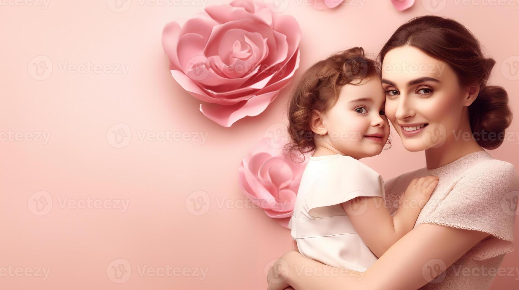 ai généré incassable liaison réconfortant moment de mère et enfant capturé sur une vibrant rose Contexte. établi avec génératif ai photo