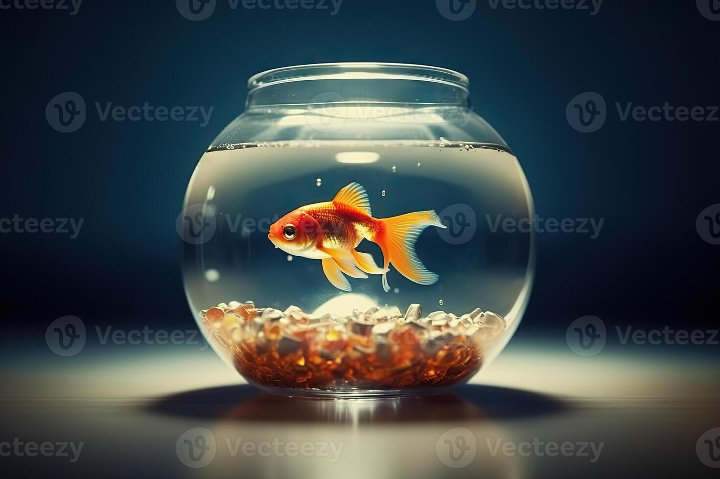ai généré tranquille beauté poisson rouge nager dans une serein poisson réservoir au milieu de une confortable chambre. établi avec génératif ai photo