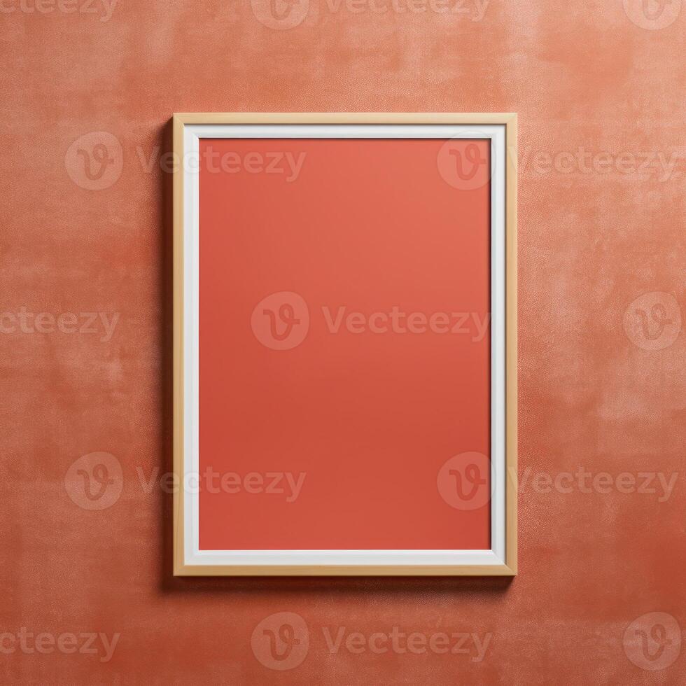 maquette Cadre affiche sur Orange mur texture. Vide Cadre pour art sur texturé surface. photo