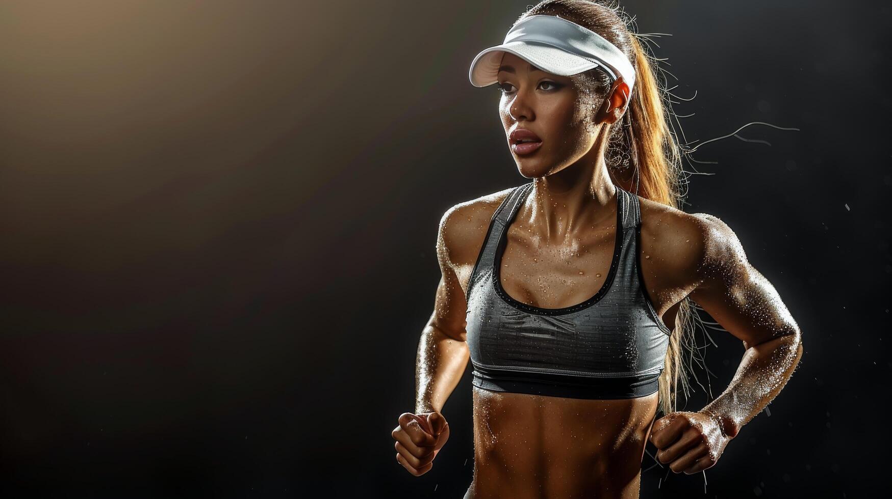 ai généré femme dans des sports soutien-gorge et visière photo