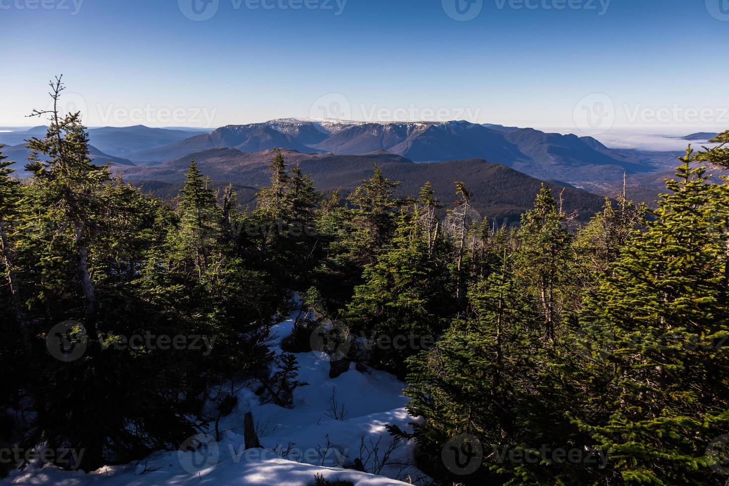 Vue élevée du sentier de randonnée dans la forêt de la montagne Richardson au Québec, Canada photo