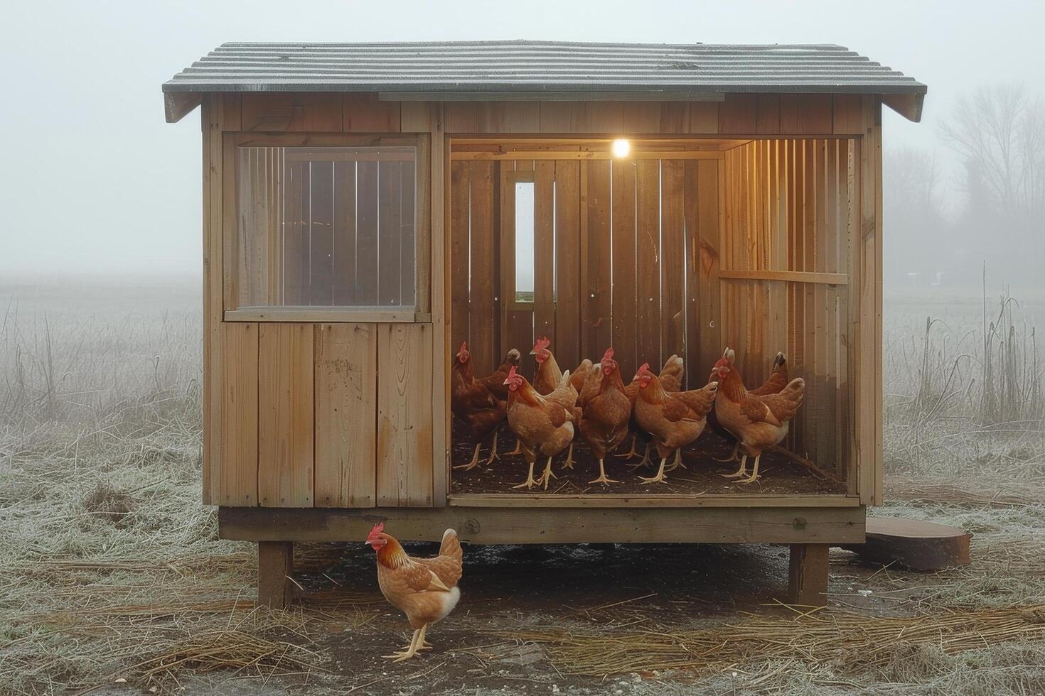 ai généré poulets permanent à l'intérieur poulet coopérative photo