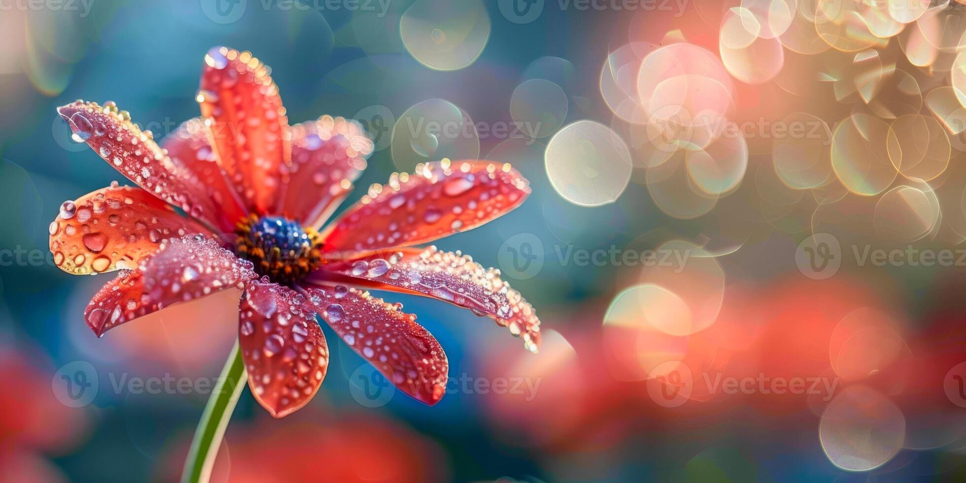 ai généré cramoisi fleur avec pétillant gouttelettes photo