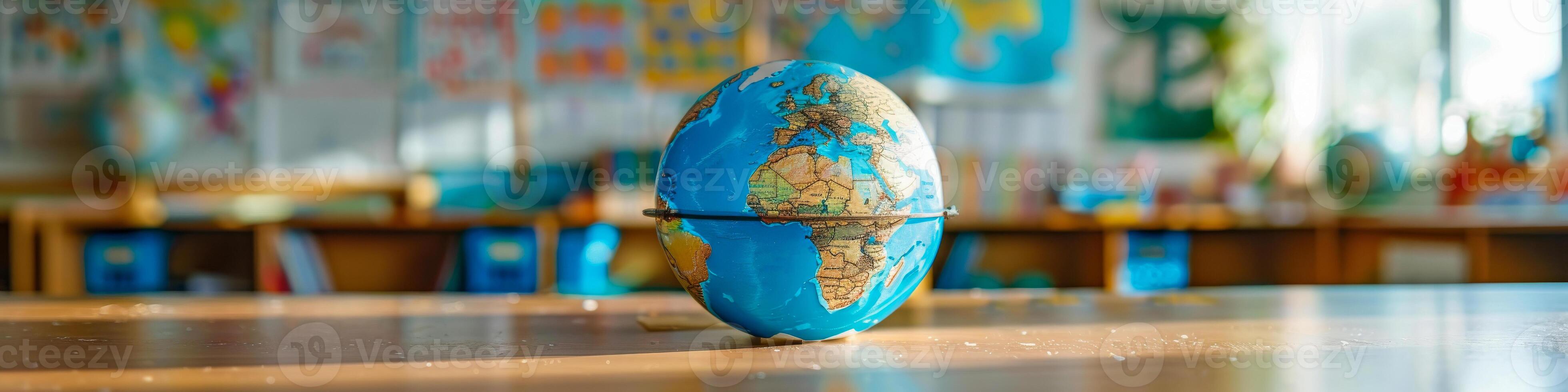 éducatif globe dans une brillant salle de cours réglage photo