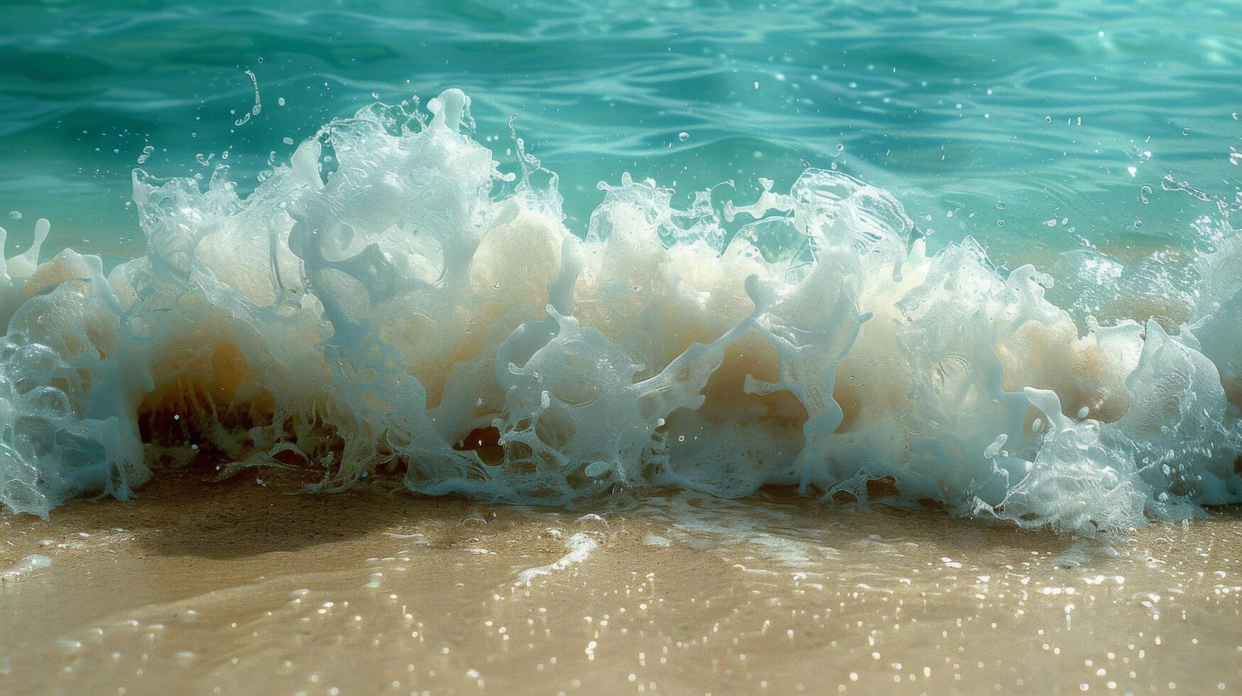 proche en haut de une vague rupture sur une plage photo