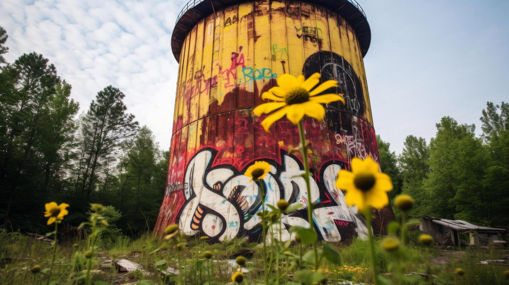 désolé l'eau la tour orné avec vibrant graffiti photo