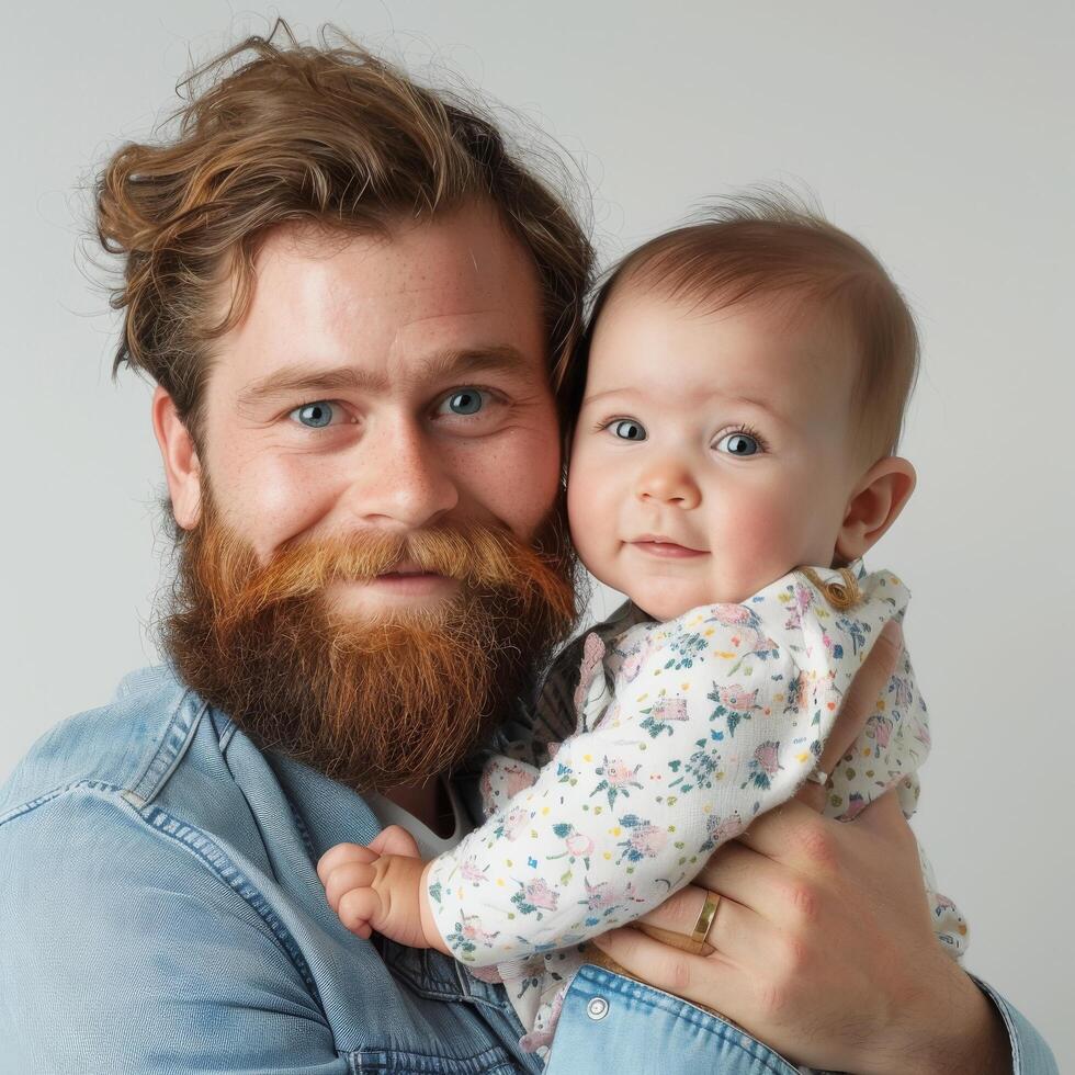 père en portant le sien bébé fille pour une famille portrait photo