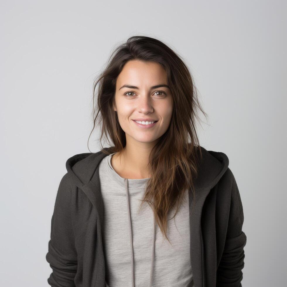 portrait de une souriant Jeune femme peut-être pour mode de vie ou mode La publicité photo