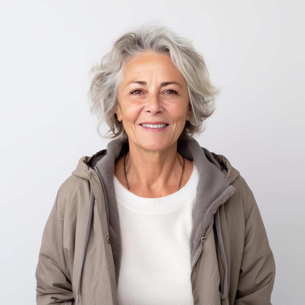 portrait de une souriant mature femme peut-être pour mode de vie ou mode industrie photo