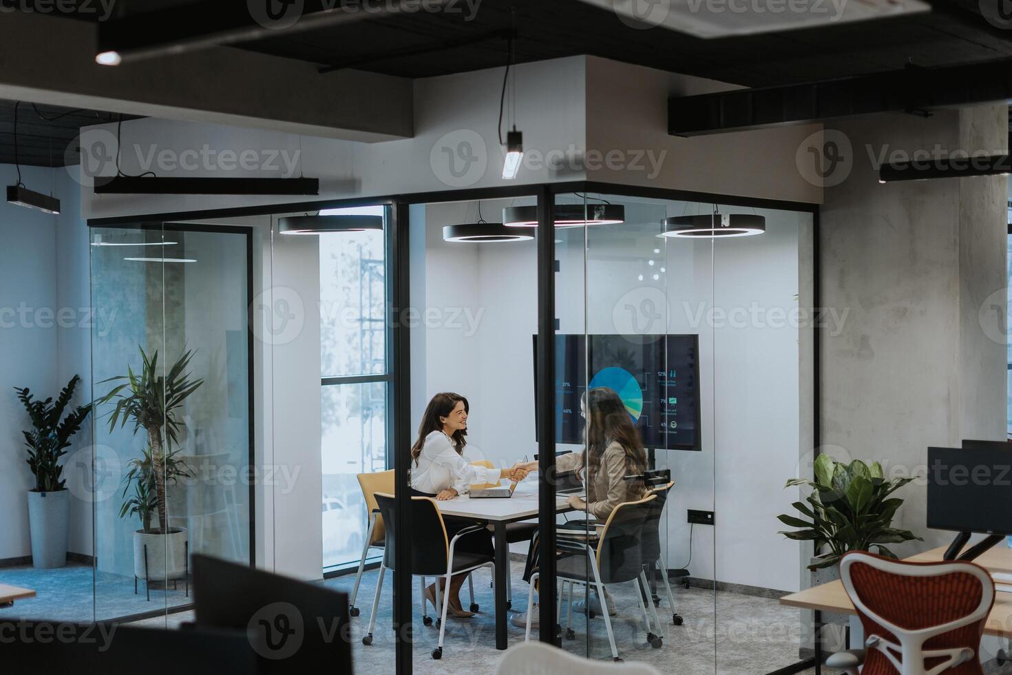 Jeune affaires femmes discuter dans cabine à le Bureau photo