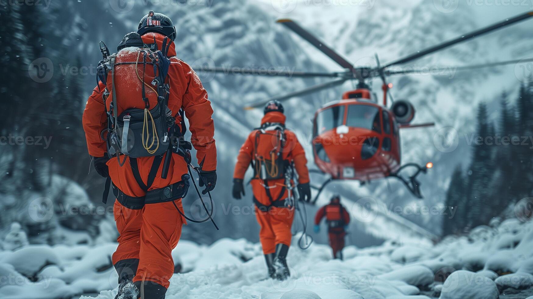 porter secours hélicoptère dans le montagnes. porter secours équipe. porter secours hélicoptère. photo