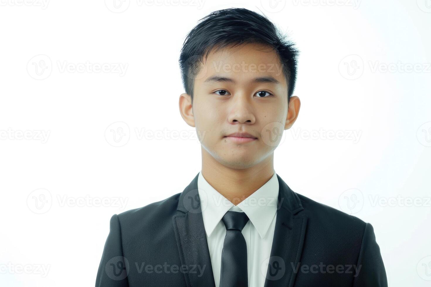 Jeune asiatique homme d'affaire isolé sur blanc Contexte. photo