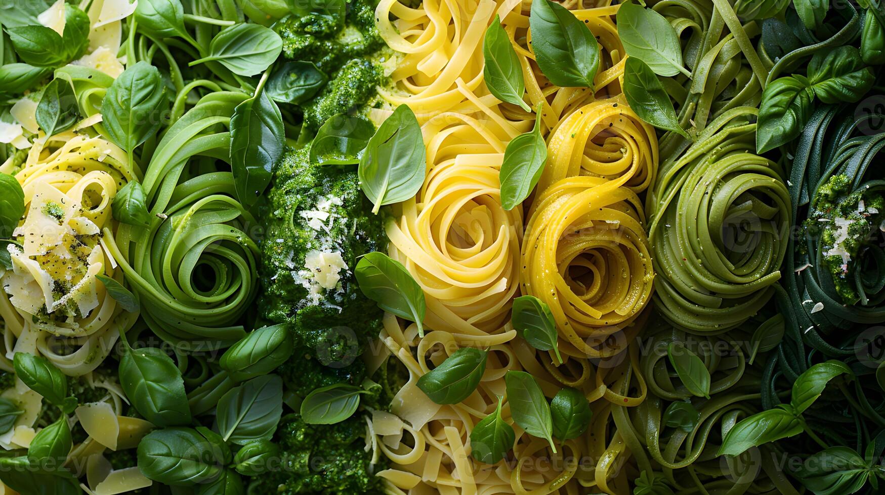 pente Pesto spaghetti avec Frais basilic photo