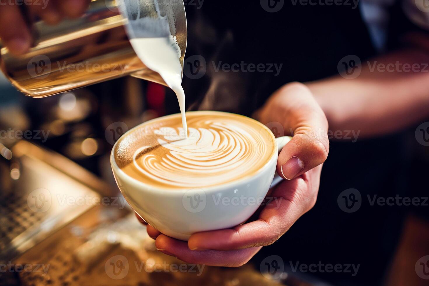 barman mains en train de préparer une délicieux cappuccino, proche en haut photo