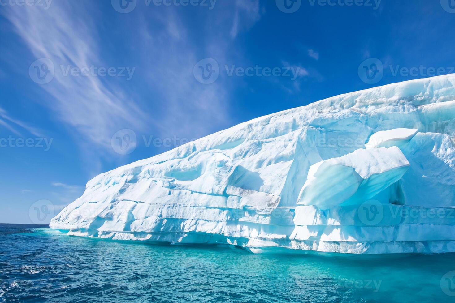 majestueux la glace falaises couronné par une cool atmosphère, encadré par le magnifique mer et ciel, prestidigitation une harmonieux panorama de la nature glacé grandeur et océanique splendeur photo